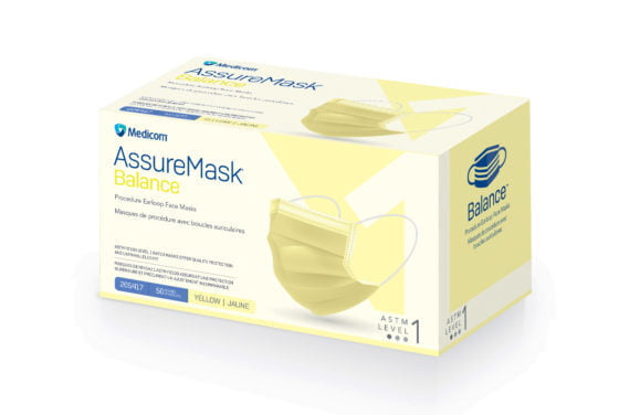 Medicom AssureMask Balance - Level 1 ,2 , 3 - Box of 50 *Yellow*
