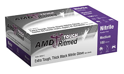 Ritmed Thick Black Nitrile Examination Gloves 