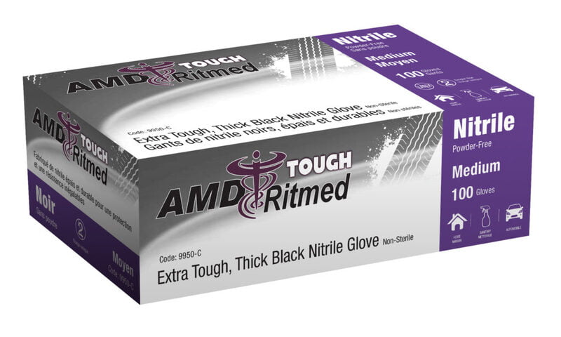 Ritmed Thick Black Nitrile Examination Gloves 